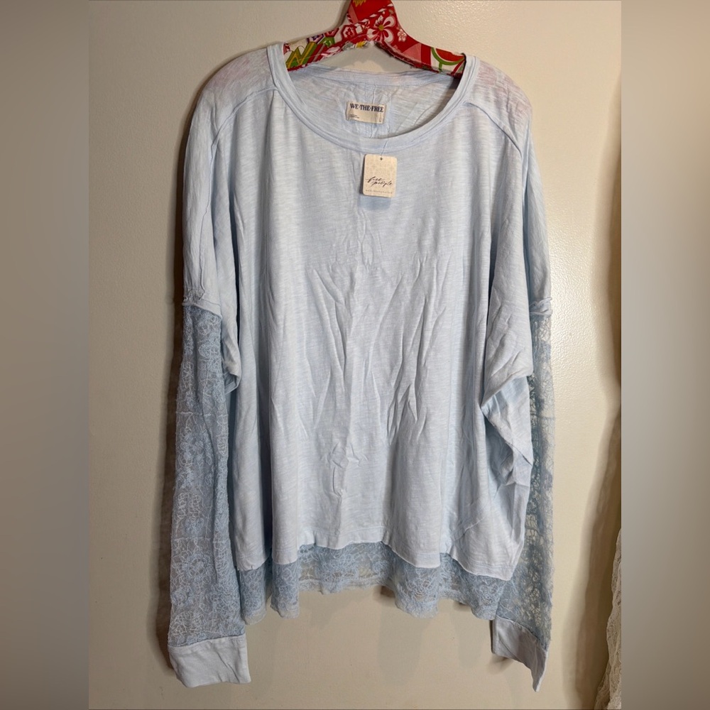 We the Free People Effie Twofer T Shirt Ballad Blue Lace Underlayer Top L - Picture 4 of 7